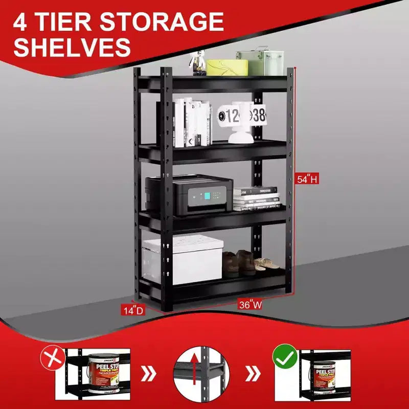 Scaffalatura da Garage Resistente a 4 Ripiani 91x36x137cm, Capacità 2721kg, Acciaio Grigio Scuro, Ripiani Regolabili e Fissi