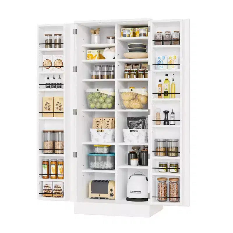 Mobile Dispensa da Cucina Bianco Alto 150 cm con 2 Ante e Ripiani Regolabili