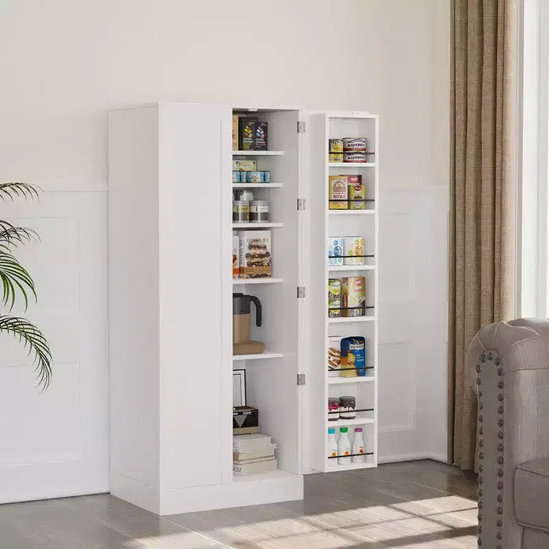 Mobile Dispensa da Cucina Bianco Alto 150 cm con 2 Ante e Ripiani Regolabili