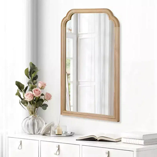 Specchio decorativo con cornice in legno massiccio, angoli arrotondati, 20 x 30, per camera da letto, bagno, soggiorno, legno naturale