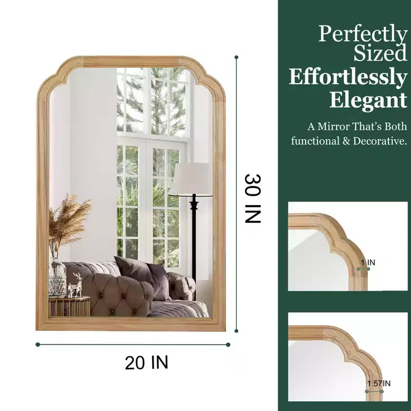 Specchio decorativo con cornice in legno massiccio, angoli arrotondati, 20 x 30, per camera da letto, bagno, soggiorno, legno naturale