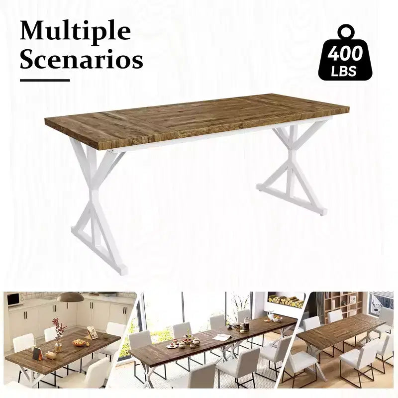 Tavolo da pranzo industriale da 70,8 pollici per 6-8 persone, piano in legno massello con struttura in metallo, tavolo rettangolare da cucina e sala da pranzo