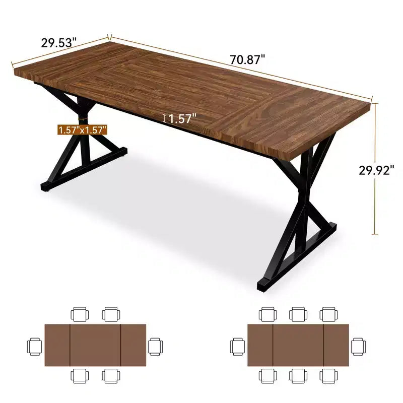 Tavolo da pranzo industriale da 70,8 pollici per 6-8 persone, piano in legno massello con struttura in metallo, tavolo rettangolare da cucina e sala da pranzo
