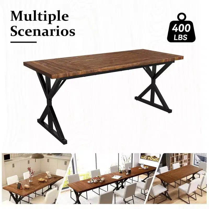 Tavolo da pranzo industriale da 70,8 pollici per 6-8 persone, piano in legno massello con struttura in metallo, tavolo rettangolare da cucina e sala da pranzo