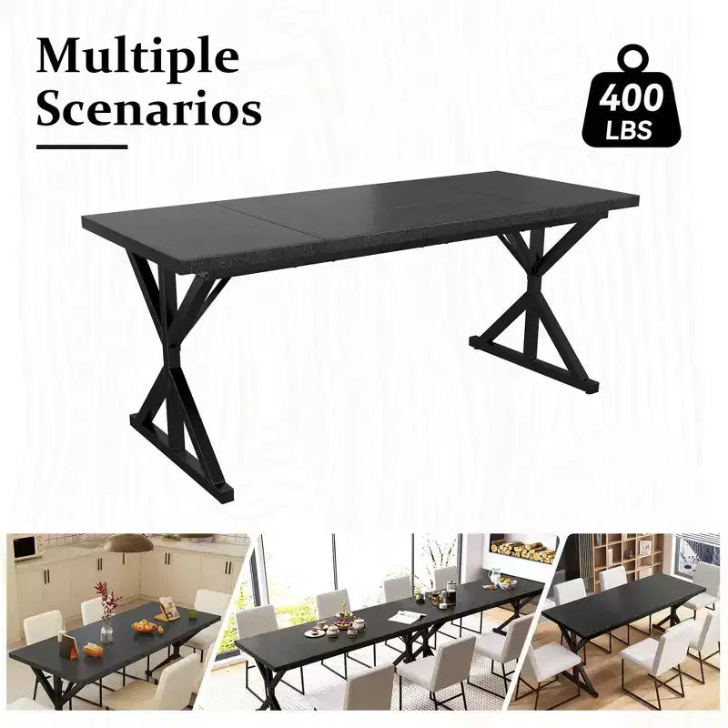 Tavolo da pranzo industriale da 70,8 pollici per 6-8 persone, piano in legno massello con struttura in metallo, tavolo rettangolare da cucina e sala da pranzo