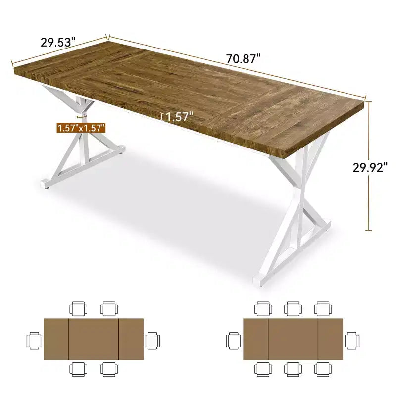 Tavolo da pranzo industriale da 70,8 pollici per 6-8 persone, piano in legno massello con struttura in metallo, tavolo rettangolare da cucina e sala da pranzo