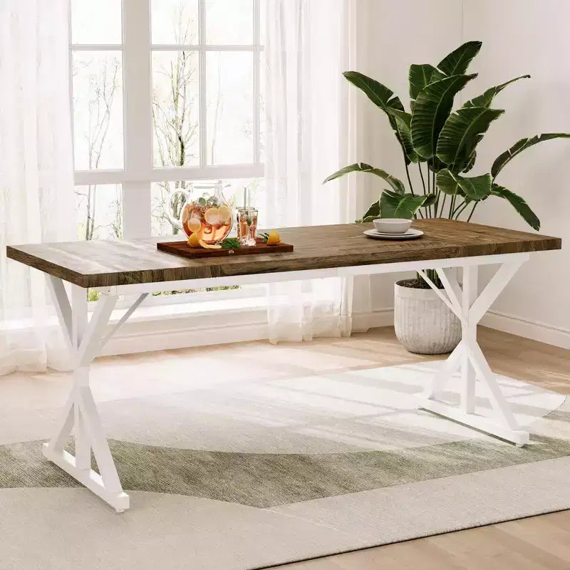 Tavolo da pranzo industriale da 70,8 pollici per 6-8 persone, piano in legno massello con struttura in metallo, tavolo rettangolare da cucina e sala da pranzo