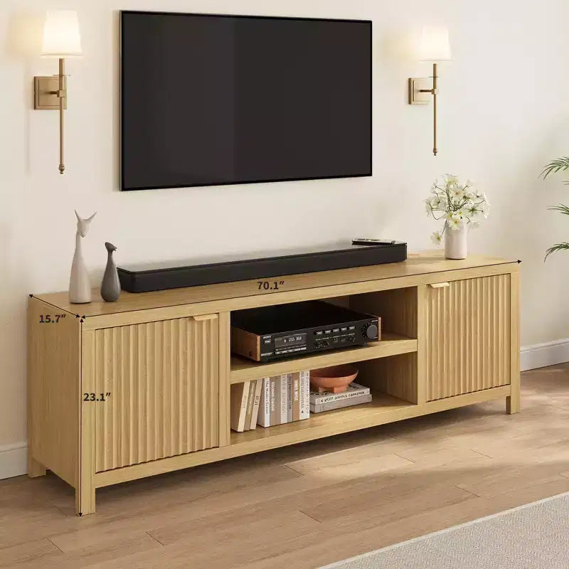 Garvee 70 Mobile TV Centro di Intrattenimento con Contenitore, Anta Scanalata e Maniglia Dorata, Mobile Consolle in Legno per Soggiorno, Camera da Letto