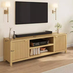 Garvee 70 Mobile TV Centro di Intrattenimento con Contenitore, Anta Scanalata e Maniglia Dorata, Mobile Consolle in Legno per Soggiorno, Camera da Letto