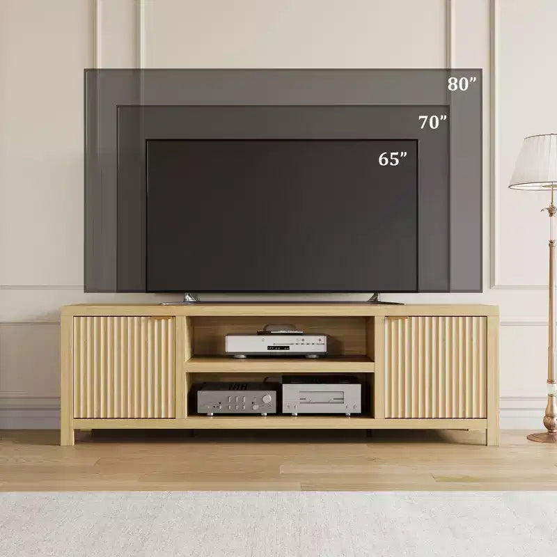 Garvee 70 Mobile TV Centro di Intrattenimento con Contenitore, Anta Scanalata e Maniglia Dorata, Mobile Consolle in Legno per Soggiorno, Camera da Letto