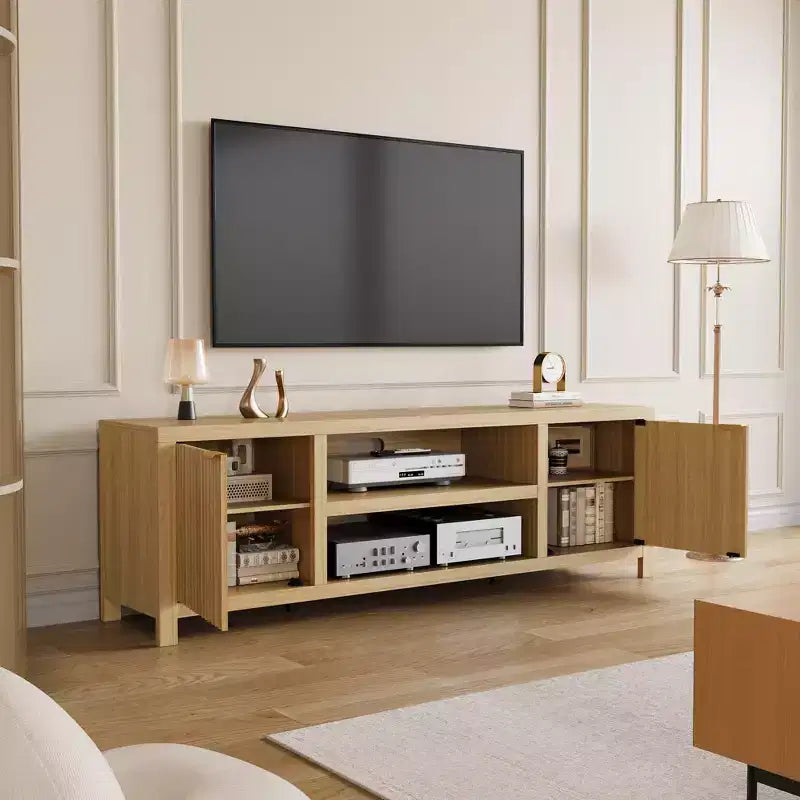 Garvee 70 Mobile TV Centro di Intrattenimento con Contenitore, Anta Scanalata e Maniglia Dorata, Mobile Consolle in Legno per Soggiorno, Camera da Letto