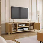 Garvee 70 Mobile TV Centro di Intrattenimento con Contenitore, Anta Scanalata e Maniglia Dorata, Mobile Consolle in Legno per Soggiorno, Camera da Letto