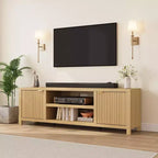 Garvee 70 Mobile TV Centro di Intrattenimento con Contenitore, Anta Scanalata e Maniglia Dorata, Mobile Consolle in Legno per Soggiorno, Camera da Letto