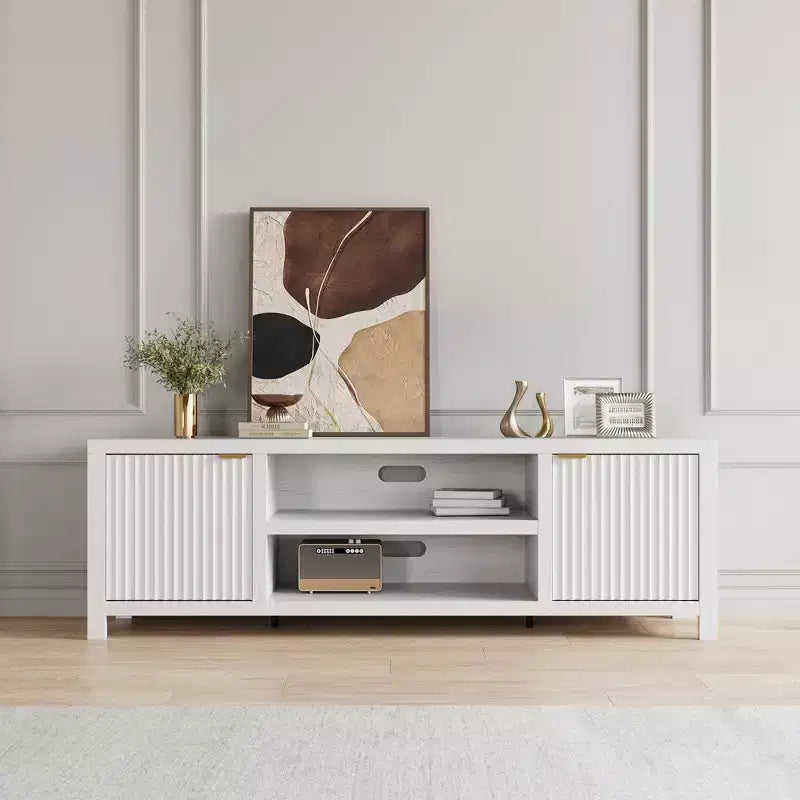 Garvee 70 Mobile TV Centro di Intrattenimento con Contenitore, Anta Scanalata e Maniglia Dorata, Mobile Consolle in Legno per Soggiorno, Camera da Letto