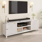 Garvee 70 Mobile TV Centro di Intrattenimento con Contenitore, Anta Scanalata e Maniglia Dorata, Mobile Consolle in Legno per Soggiorno, Camera da Letto