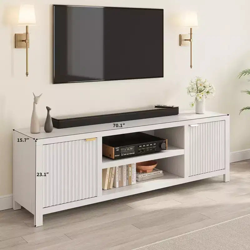 Garvee 70 Mobile TV Centro di Intrattenimento con Contenitore, Anta Scanalata e Maniglia Dorata, Mobile Consolle in Legno per Soggiorno, Camera da Letto