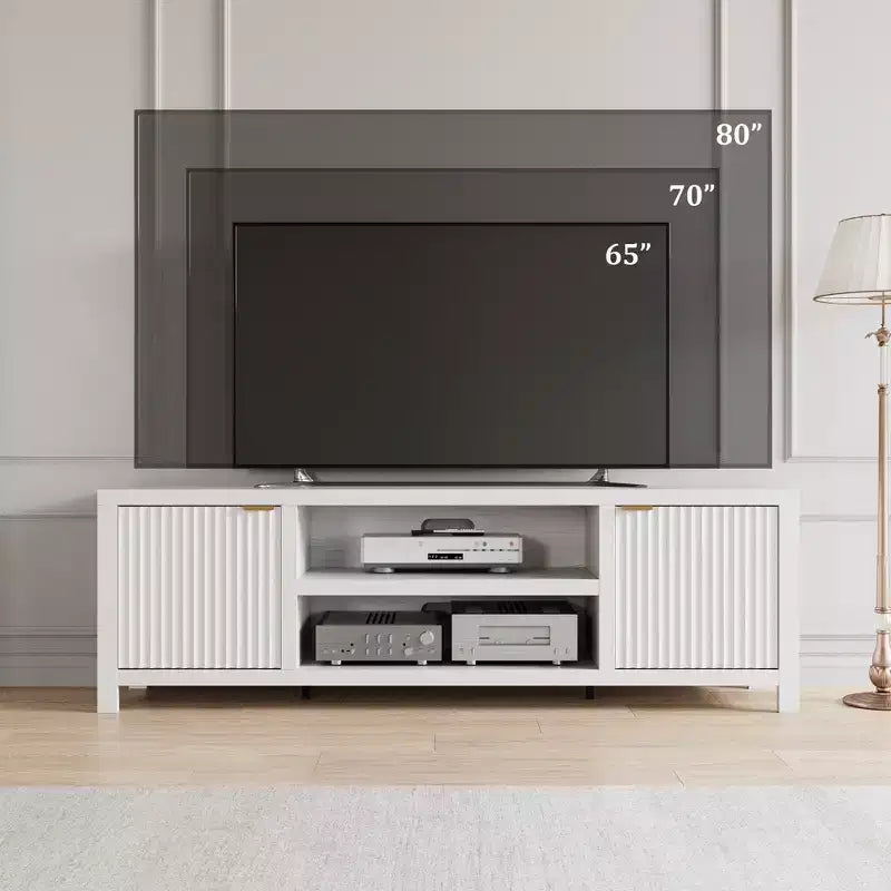 Garvee 70 Mobile TV Centro di Intrattenimento con Contenitore, Anta Scanalata e Maniglia Dorata, Mobile Consolle in Legno per Soggiorno, Camera da Letto