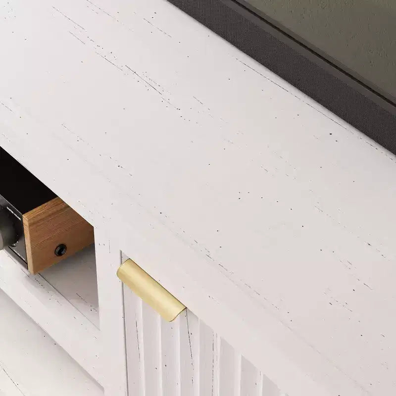 Garvee 70 Mobile TV Centro di Intrattenimento con Contenitore, Anta Scanalata e Maniglia Dorata, Mobile Consolle in Legno per Soggiorno, Camera da Letto