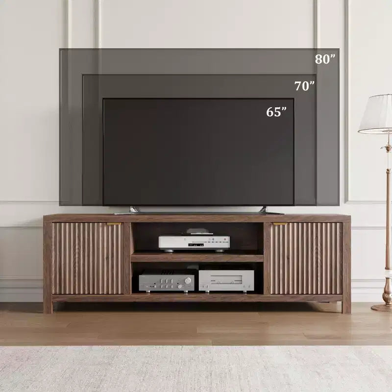 Garvee 70 Mobile TV Centro di Intrattenimento con Contenitore, Anta Scanalata e Maniglia Dorata, Mobile Consolle in Legno per Soggiorno, Camera da Letto