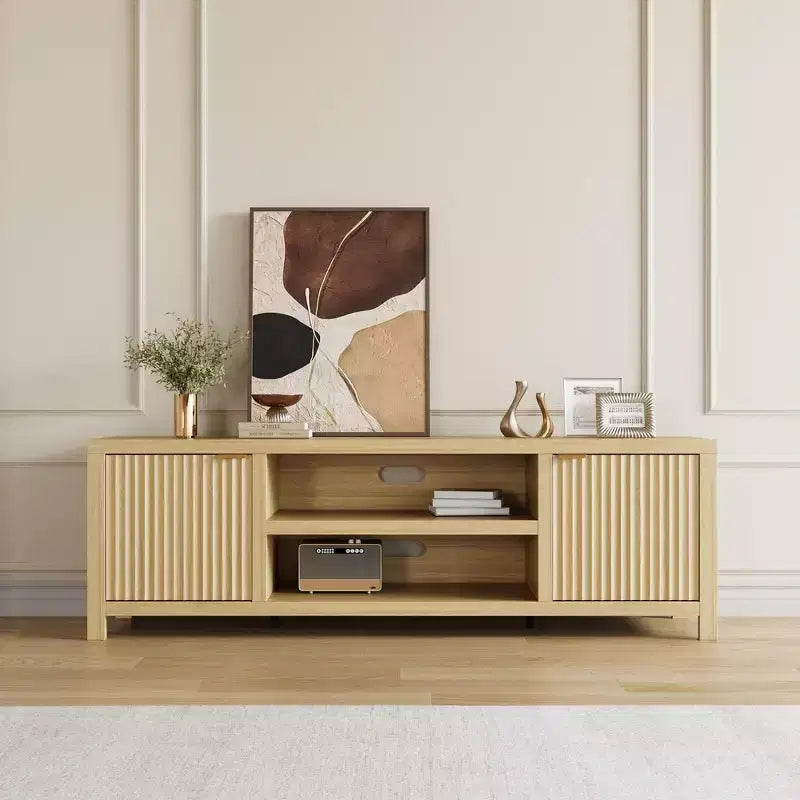 Garvee 70 Mobile TV Centro di Intrattenimento con Contenitore, Anta Scanalata e Maniglia Dorata, Mobile Consolle in Legno per Soggiorno, Camera da Letto