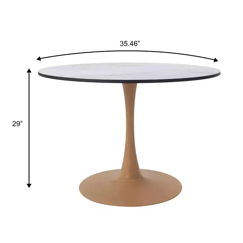 LeisureMod Bristol, tavolo da pranzo moderno rotondo da 89 cm con piano in MDF resistente e base in acciaio naturale con venature del legno, per cucina, sala da pranzo o bar