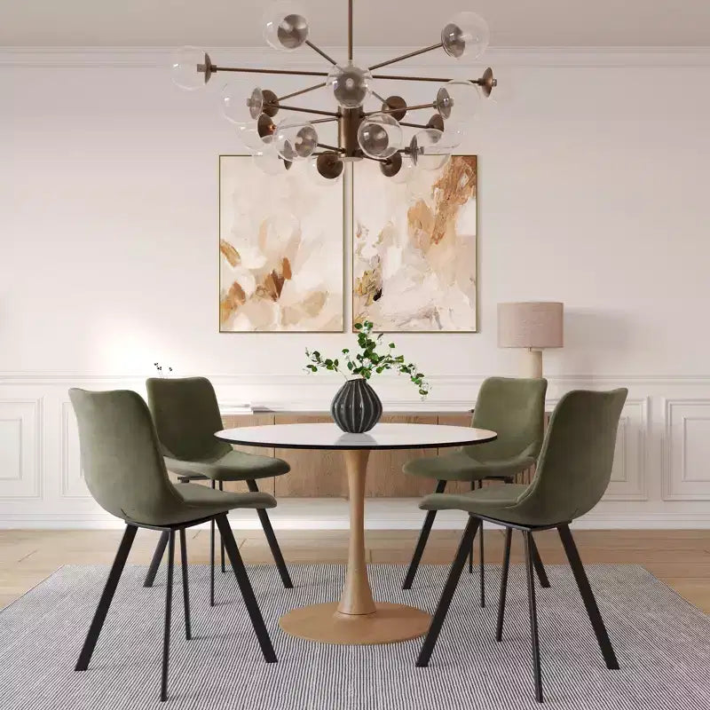 LeisureMod Bristol, tavolo da pranzo moderno rotondo da 89 cm con piano in MDF resistente e base in acciaio naturale con venature del legno, per cucina, sala da pranzo o bar
