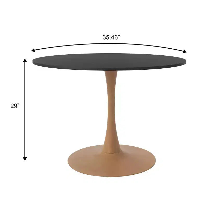 LeisureMod Bristol, tavolo da pranzo moderno rotondo da 89 cm con piano in MDF resistente e base in acciaio naturale con venature del legno, per cucina, sala da pranzo o bar