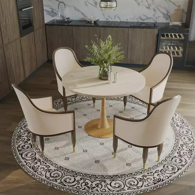 LeisureMod Bristol, tavolo da pranzo moderno rotondo da 89 cm con piano in MDF resistente e base in acciaio naturale con venature del legno, per cucina, sala da pranzo o bar