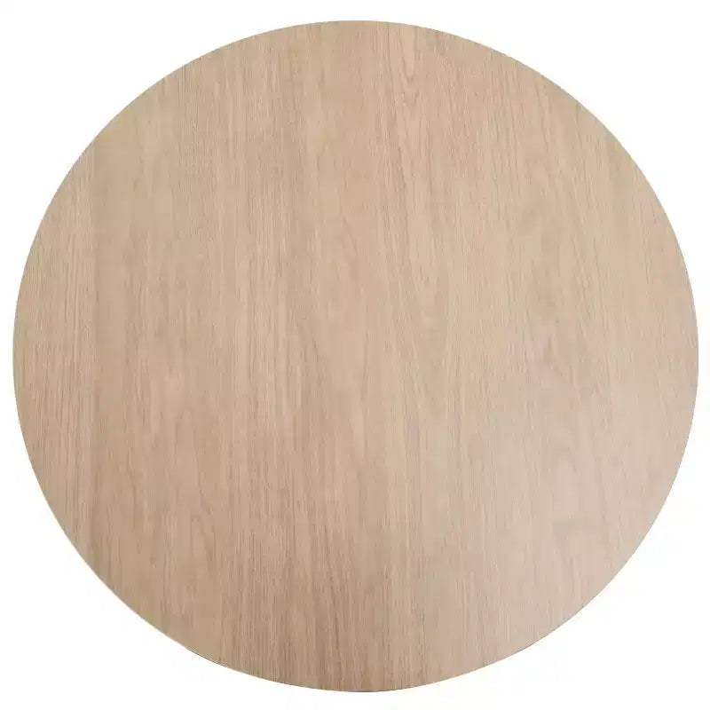 LeisureMod Bristol, tavolo da pranzo moderno rotondo da 89 cm con piano in MDF resistente e base in acciaio naturale con venature del legno, per cucina, sala da pranzo o bar