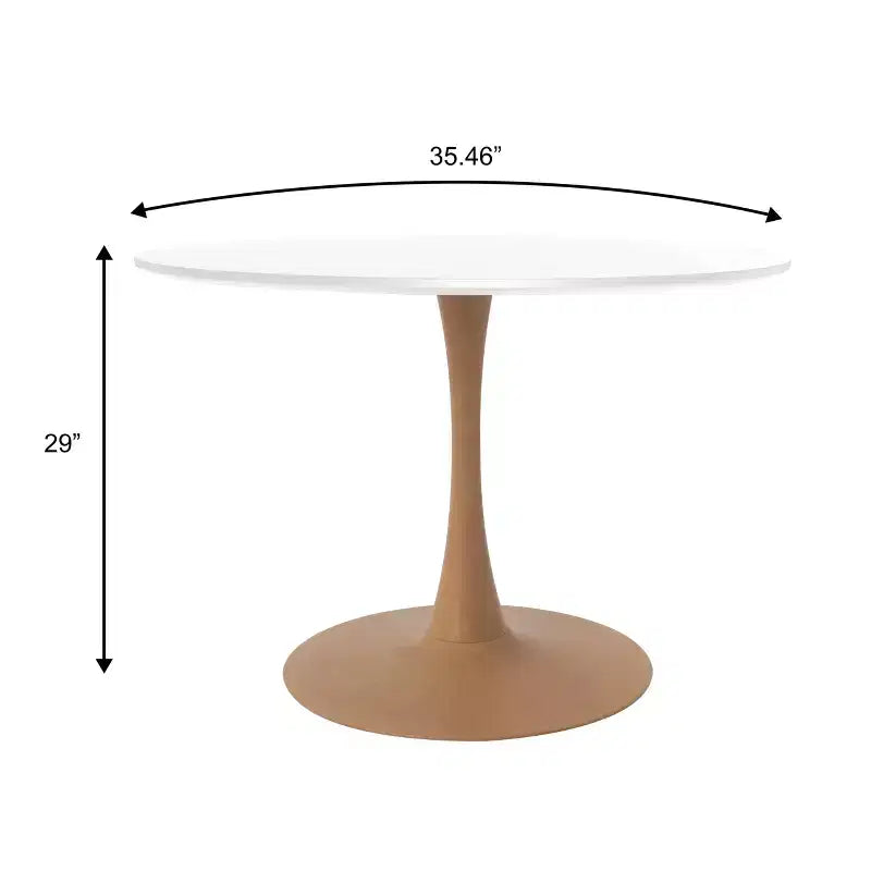 LeisureMod Bristol, tavolo da pranzo moderno rotondo da 89 cm con piano in MDF resistente e base in acciaio naturale con venature del legno, per cucina, sala da pranzo o bar