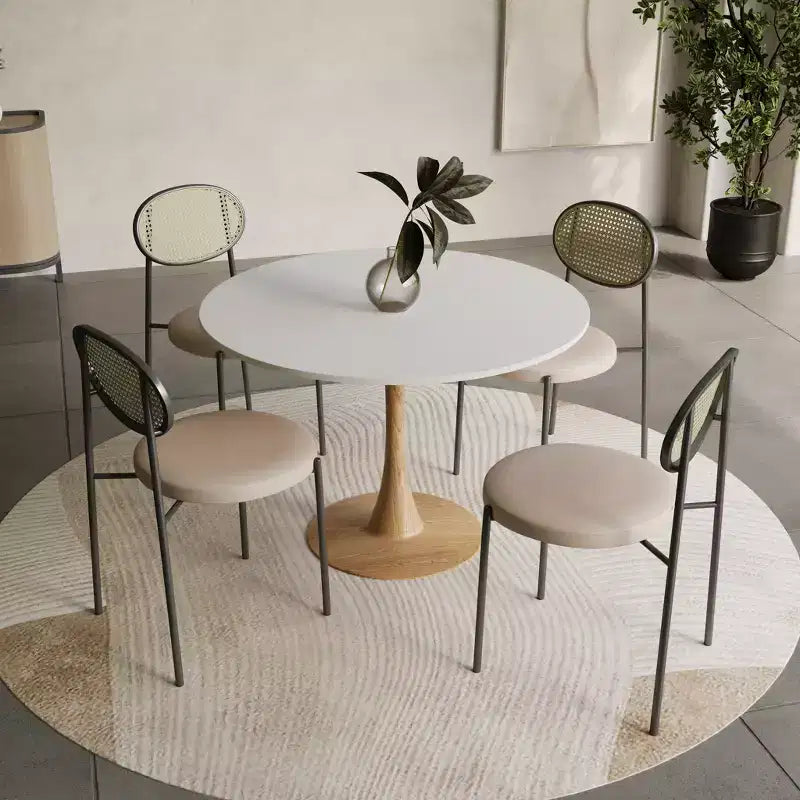 LeisureMod Bristol, tavolo da pranzo moderno rotondo da 89 cm con piano in MDF resistente e base in acciaio naturale con venature del legno, per cucina, sala da pranzo o bar