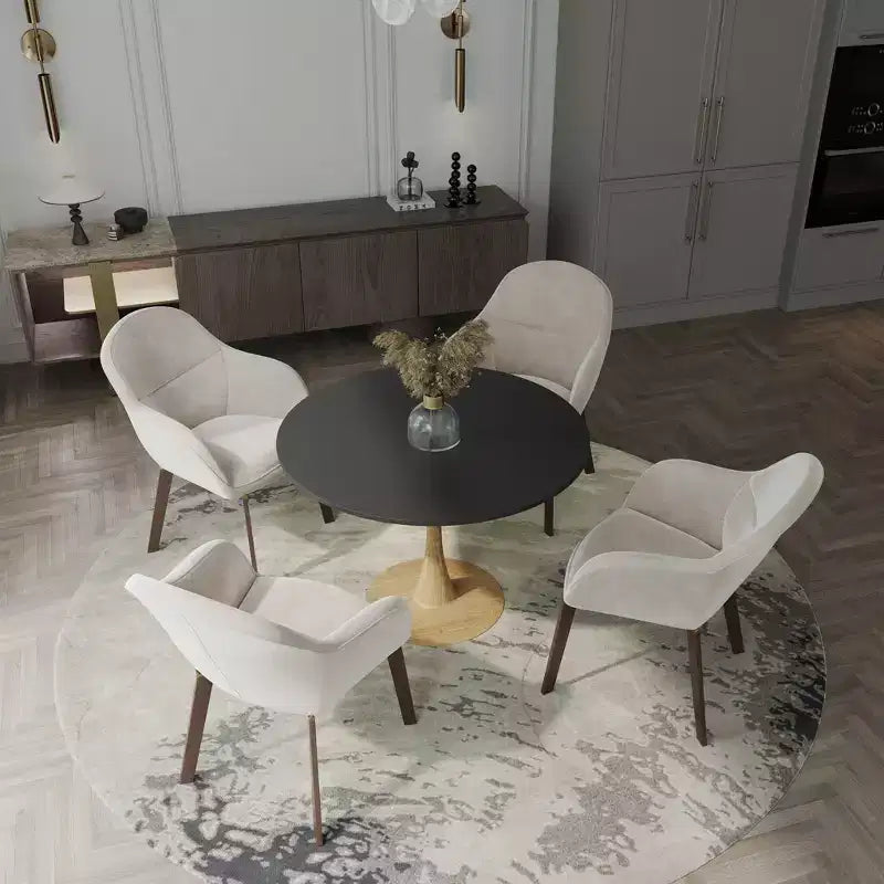 LeisureMod Bristol, tavolo da pranzo moderno rotondo da 89 cm con piano in MDF resistente e base in acciaio naturale con venature del legno, per cucina, sala da pranzo o bar