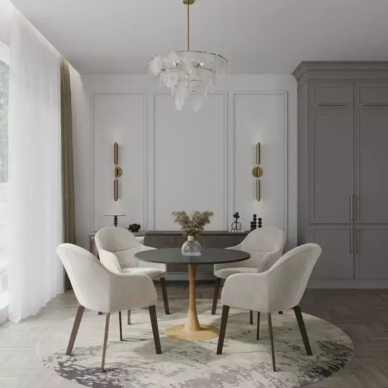 LeisureMod Bristol, tavolo da pranzo moderno rotondo da 89 cm con piano in MDF resistente e base in acciaio naturale con venature del legno, per cucina, sala da pranzo o bar