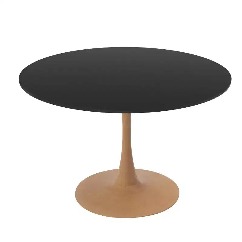 LeisureMod Bristol, tavolo da pranzo moderno rotondo da 89 cm con piano in MDF resistente e base in acciaio naturale con venature del legno, per cucina, sala da pranzo o bar