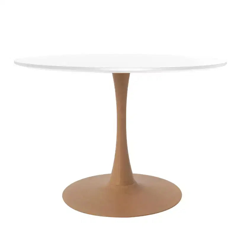 LeisureMod Bristol, tavolo da pranzo moderno rotondo da 89 cm con piano in MDF resistente e base in acciaio naturale con venature del legno, per cucina, sala da pranzo o bar