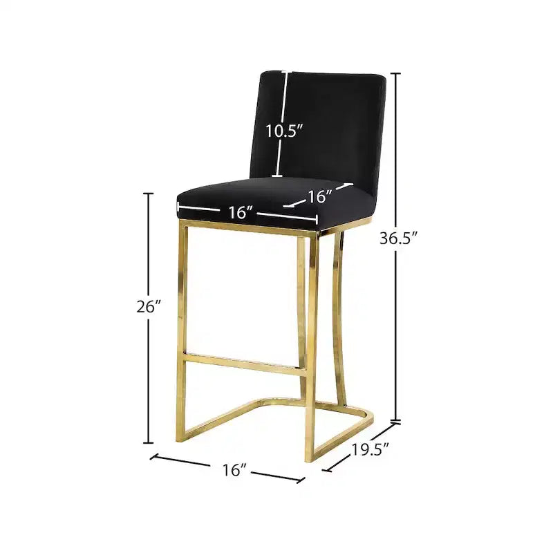 Sgabello in velluto nero con base dorata