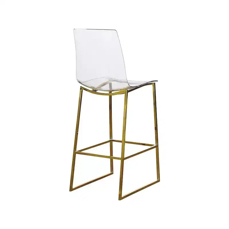 Sgabello in policarbonato lucite con dettagli in metallo dorato