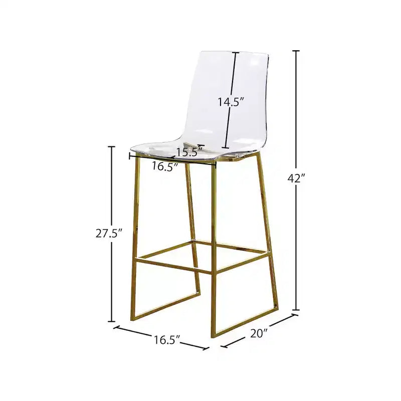 Sgabello in policarbonato lucite con dettagli in metallo dorato