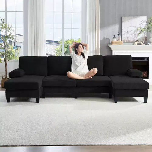 Divani componibili a U da 110", divano grande a 4 posti rivestito in ciniglia con doppi chaise longue e braccioli utilizzabili come poggiatesta