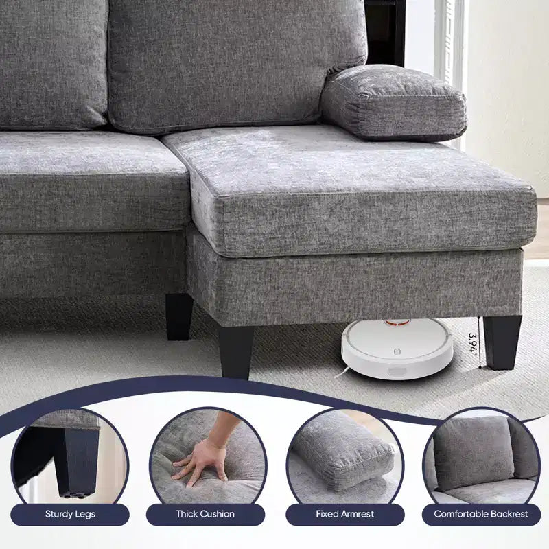 Divani componibili a U da 110", divano grande a 4 posti rivestito in ciniglia con doppi chaise longue e braccioli utilizzabili come poggiatesta