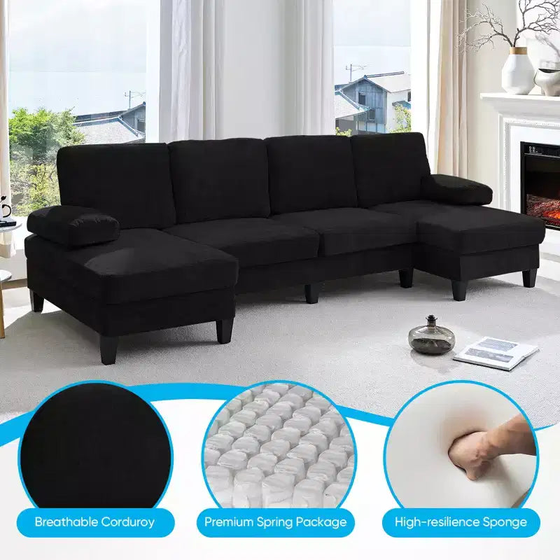 Divani componibili a U da 110", divano grande a 4 posti rivestito in ciniglia con doppi chaise longue e braccioli utilizzabili come poggiatesta