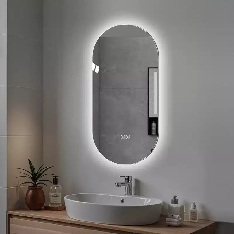 Specchio da bagno ovale moderno da 48" con LED anti-appannamento e modalità di illuminazione regolabili