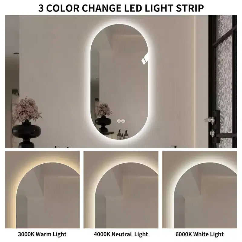 Specchio da bagno ovale moderno da 48" con LED anti-appannamento e modalità di illuminazione regolabili