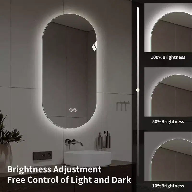 Specchio da bagno ovale moderno da 48" con LED anti-appannamento e modalità di illuminazione regolabili