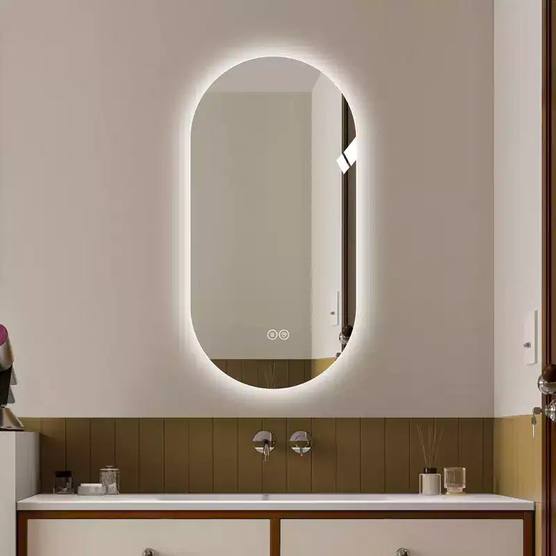 Specchio da bagno ovale moderno da 48" con LED anti-appannamento e modalità di illuminazione regolabili