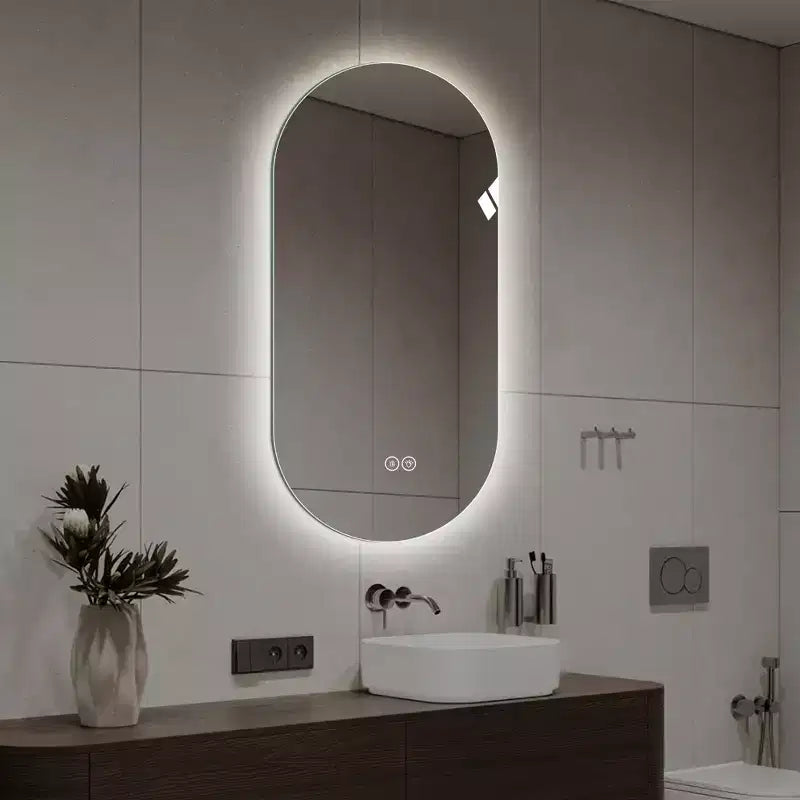 Specchio da bagno ovale moderno da 48" con LED anti-appannamento e modalità di illuminazione regolabili