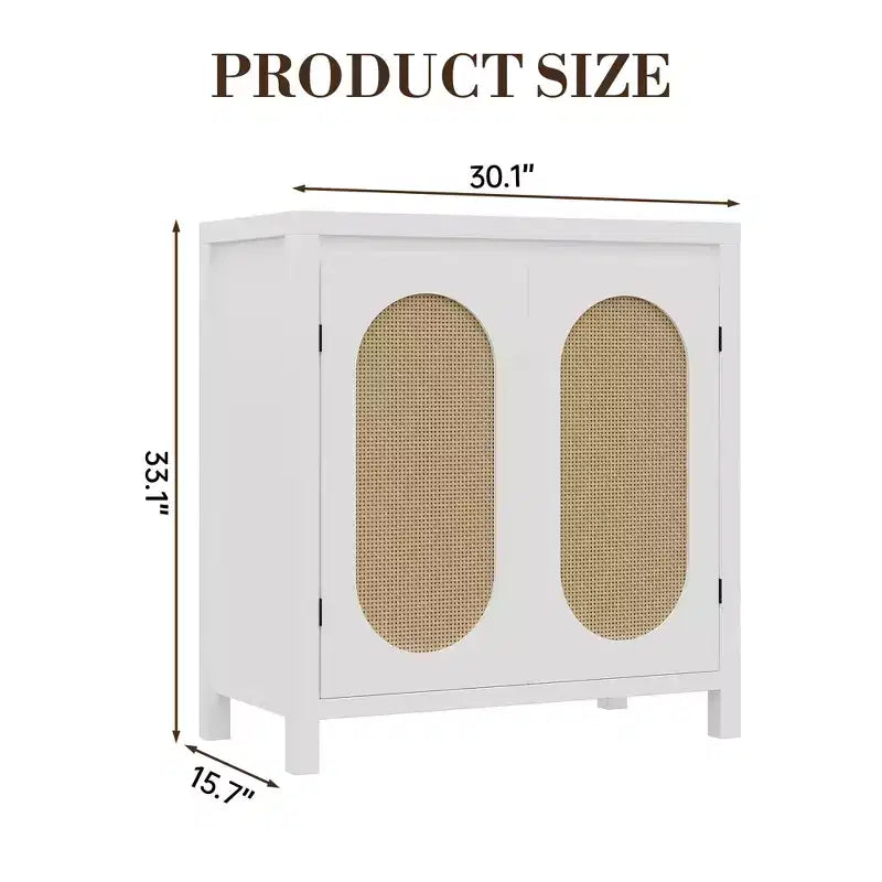 Credenza, 76,4 cm Buffet e Credenza con ante in rattan, design a 2 ante, credenza in legno naturale per sala da pranzo e cucina