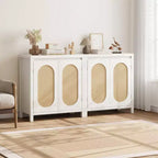Credenza, 76,4 cm Buffet e Credenza con ante in rattan, design a 2 ante, credenza in legno naturale per sala da pranzo e cucina