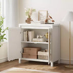 Credenza, 76,4 cm Buffet e Credenza con ante in rattan, design a 2 ante, credenza in legno naturale per sala da pranzo e cucina