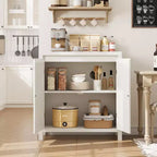 Credenza, 76,4 cm Buffet e Credenza con ante in rattan, design a 2 ante, credenza in legno naturale per sala da pranzo e cucina